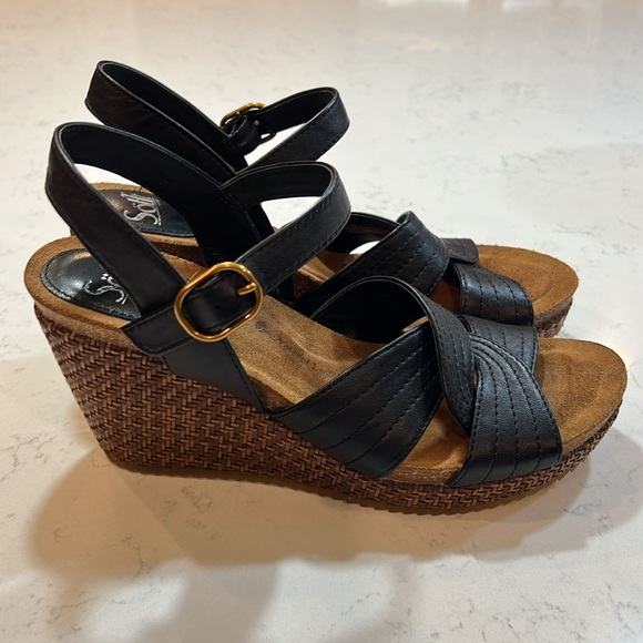 Sofft Leather Clarissa Wedge Heels padded insole Woven details Size 11W - Picture 4 of 16
